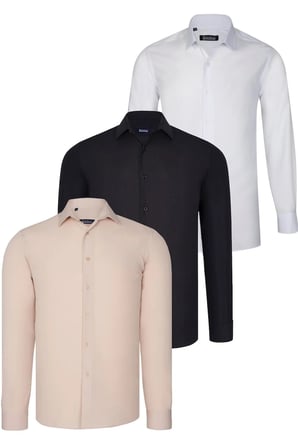 ÜÇLÜ SET G726 DEWBERRY GÖMLEK-SİYAH-BEYAZ-BEJ