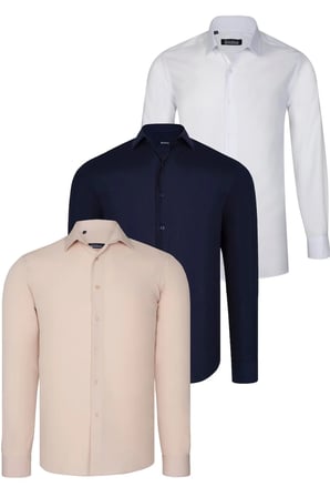 ÜÇLÜ SET G726 DEWBERRY GÖMLEK-LACİVERT-BEYAZ-BEJ