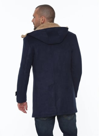 PLT8399 DEWBERRY SÜET GÖRÜNÜMLÜ ERKEK PALTO-DÜZ LACİVERT