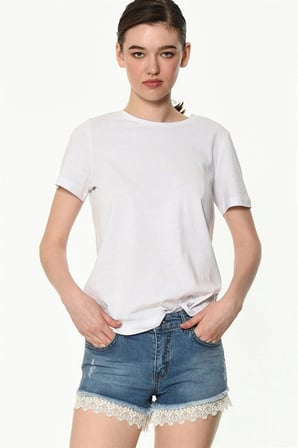Z6330 DEWBERRY BAYAN JEAN ŞORT-DÜZ MAVİ