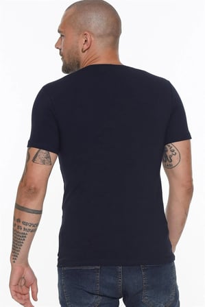 T8569 DEWBERRY BİSİKLET YAKA ERKEK T-SHIRT-AÇIK LACİVERT