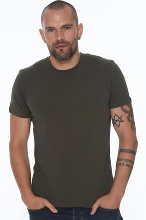 T8569 DEWBERRY BİSİKLET YAKA ERKEK T-SHIRT-KOYU HAKİ