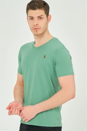 T8568 DEWBERRY V YAKA ERKEK T-SHIRT-DÜZ AÇIK YEŞİL
