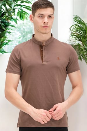 T8560 DEWBERRY T-SHIRT-DÜZ AÇIK KAHVE