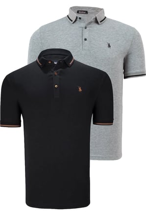 İKİLİ SET T8586 DEWBERRY ERKEK T-SHIRT-SİYAH-GRİ