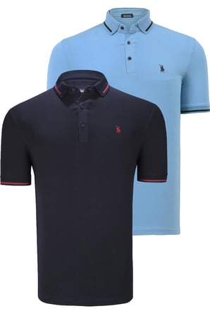 İKİLİ SET T8586 DEWBERRY ERKEK T-SHIRT-LACİVERT-AÇIK MAVİ