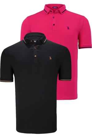 İKİLİ SET T8586 DEWBERRY ERKEK T-SHIRT-SİYAH-FUŞYA