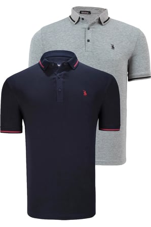 İKİLİ SET T8586 DEWBERRY ERKEK T-SHIRT-LACİVERT - GRİ