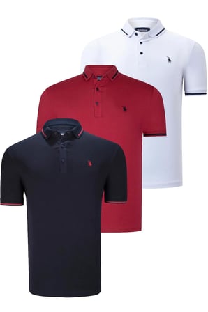 ÜÇLÜ SET T8586 DEWBERRY ERKEK T-SHIRT-LACİVERT-BEYAZ-BORDO
