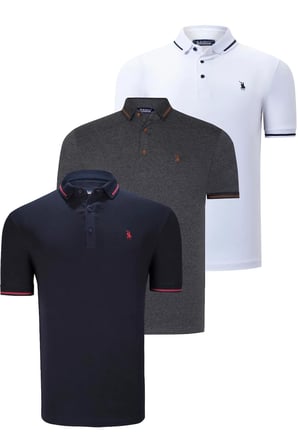 ÜÇLÜ SET T8586 DEWBERRY ERKEK T-SHIRT-LACİVERT-BEYAZ-ANTRASİT