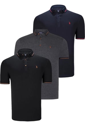 ÜÇLÜ SET T8586 DEWBERRY ERKEK T-SHIRT-SİYAH-LACİVERT-ANTRASİT