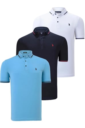 ÜÇLÜ SET T8586 DEWBERRY ERKEK T-SHIRT-LACİVERT-BEYAZ-AÇIK MAVİ