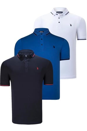 ÜÇLÜ SET T8586 DEWBERRY ERKEK T-SHIRT-LACİVERT-BEYAZ-SAKS