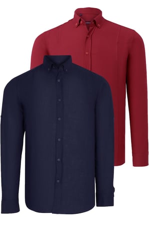 Dewberry Erkek Gömlek 2'li Set Bordo-Lacivert G721 | 2 Adet Çoklu Paket, Günlük ve Ofis Giyimi, Jean, Chino ve Kumaş Pantolon Kombinleri, Ceket ve Blazer Altına Smart Casual Stil, İşten Hafta Sonuna Şehir Gardırobu, Loafer veya Sneaker ile Kombinleme