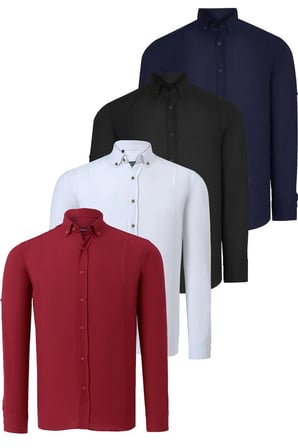 DÖRTLÜ SET G721 DEWBERRY ERKEK GÖMLEK-SİYAH-BEYAZ-LACİVERT-BORDO