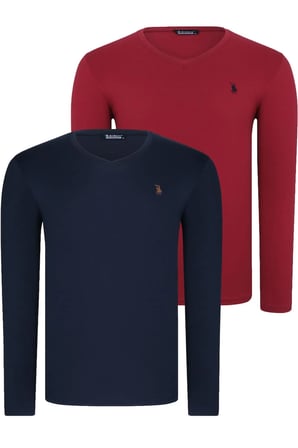 İKİLİ SET T8587 DEWBERRY V YAKA ERKEK SWEATSHIRT-LACİVERT- BORDO