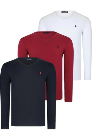 ÜÇLÜ SET T8587 DEWBERRY V YAKA ERKEK SWEATSHIRT-SİYAH-BEYAZ-BORDO