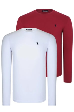 İKİLİ SET T8588 DEWBERRY YUVARLAK YAKA ERKEK SWEATSHIRT-BEYAZ-BORDO
