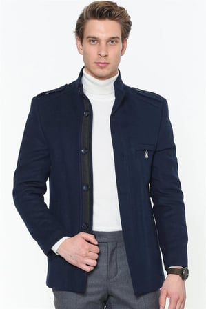 PLT8378 DEWBERRY ERKEK PALTO-DÜZ LACİVERT