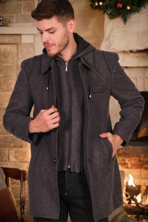 PLT8335 DEWBERRY ERKEK PALTO-DİAGONAL ANTRASİT-SİYAH