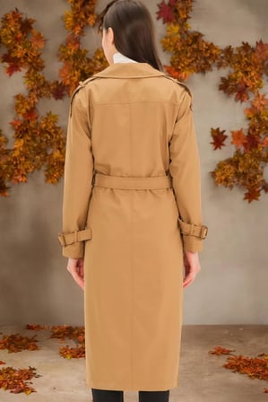 Z6737 DEWBERRY BAYAN TRENÇKOT-DÜZ CAMEL