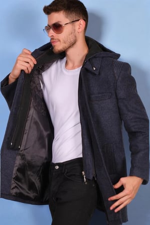 PLT8335 DEWBERRY ERKEK PALTO-DİAGONAL MAVİ-SİYAH