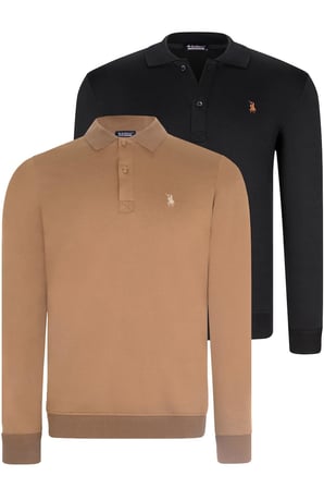 İKİLİ SET V4007 DEWBERRY ERKEK SWEATSHIRT-SİYAH-CAMEL