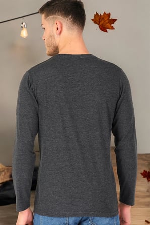 T8587 DEWBERRY V YAKA ERKEK UZUN KOL T-SHIRT-ANTRASİT-2