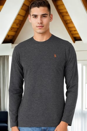 T8588 DEWBERRY BİSİKLET YAKA UZUN KOL T-SHIRT-ANTRASİT-2