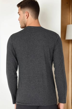 T8588 DEWBERRY BİSİKLET YAKA UZUN KOL T-SHIRT-ANTRASİT-2