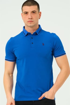 T8586 DEWBERRY ERKEK POLO YAKA T-SHIRT-DÜZ SAKS