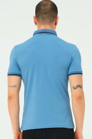 T8586 DEWBERRY ERKEK POLO YAKA T-SHIRT-DÜZ İNDİGO