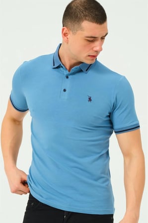 T8586 DEWBERRY ERKEK POLO YAKA T-SHIRT-DÜZ İNDİGO