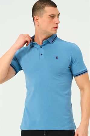 T8586 DEWBERRY ERKEK POLO YAKA T-SHIRT-DÜZ İNDİGO