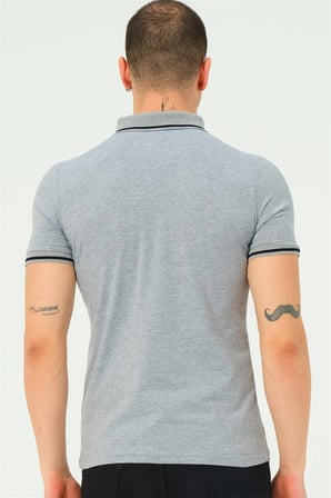 T8586 DEWBERRY ERKEK POLO YAKA T-SHIRT-GRİ-2