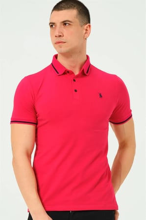 T8586 DEWBERRY ERKEK POLO YAKA T-SHIRT-DÜZ FUŞYA
