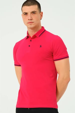 T8586 DEWBERRY ERKEK POLO YAKA T-SHIRT-DÜZ FUŞYA