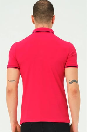 T8586 DEWBERRY ERKEK POLO YAKA T-SHIRT-DÜZ FUŞYA