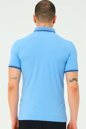 T8586 DEWBERRY ERKEK POLO YAKA T-SHIRT-DÜZ AÇIK MAVİ
