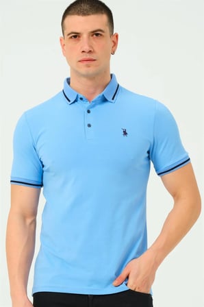 T8586 DEWBERRY ERKEK POLO YAKA T-SHIRT-DÜZ AÇIK MAVİ