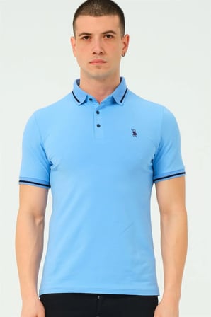 T8586 DEWBERRY ERKEK POLO YAKA T-SHIRT-DÜZ AÇIK MAVİ