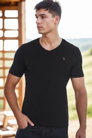 T8568 DEWBERRY V YAKA ERKEK T-SHIRT-SİYAH-1