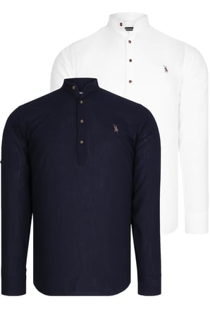 Dewberry Erkek Hakim Yaka Gömlek 2'li Set Beyaz-Lacivert G783 | Günlük ve Ofis Giyimi, Jean, Chino ve Kumaş Pantolon Kombinleri, Ceket ve Blazer Altına Smart Casual Stil, İşten Hafta Sonuna Şehir Gardırobu, Arkadaş Buluşmaları ve Akşam Yemeği