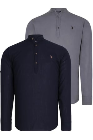 Dewberry Erkek Hakim Yaka Gömlek 2'li Set Lacivert-Antrasit G783 | Günlük ve Ofis Giyimi, Jean, Chino ve Kumaş Pantolon Kombinleri, Ceket ve Blazer Altına Smart Casual Stil, İşten Hafta Sonuna Şehir Gardırobu, Arkadaş Buluşmaları ve Akşam Yemeği
