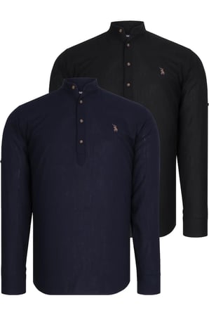 Dewberry Erkek Hakim Yaka Gömlek 2'li Set Lacivert-Siyah G783 | Günlük ve Ofis Giyimi, Jean, Chino ve Kumaş Pantolon Kombinleri, Ceket ve Blazer Altına Smart Casual Stil, İşten Hafta Sonuna Şehir Gardırobu, Arkadaş Buluşmaları ve Akşam Yemeği