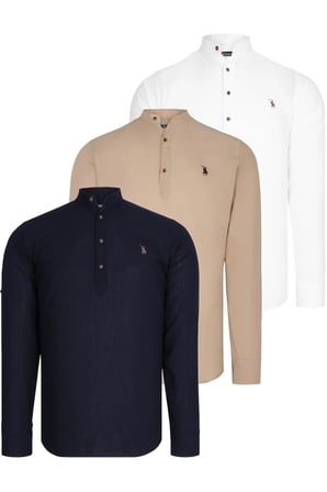 Dewberry Erkek Hakim Yaka Gömlek 3'lü Set Lacivert-Beyaz-Bej G783 | Günlük ve Ofis Giyimi, Jean, Chino ve Kumaş Pantolon Kombinleri, Ceket ve Blazer Altına Smart Casual Stil, İşten Hafta Sonuna Şehir Gardırobu, Arkadaş Buluşmaları ve Akşam Yemeği