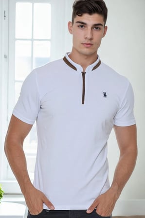 T9571 DEWBERRY FERMUARLI ERKEK T-SHIRT-BEYAZ