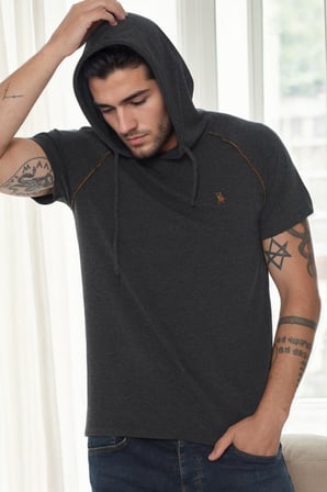 T9570 DEWBERRY KAPŞONLU ERKEK T-SHIRT-ANTRASİT