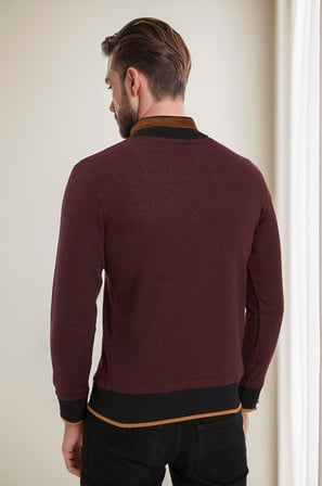 9039 DEWBERRY ERKEK SWEATSHIRT-SİYAH-BORDO