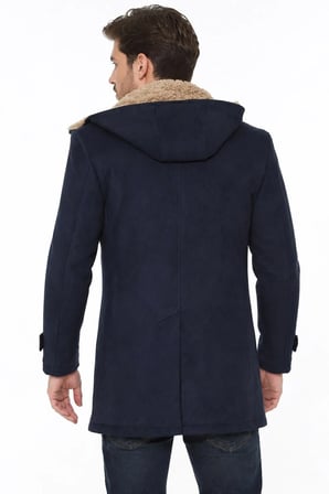 PLT9399 DEWBERRY SÜET GÖRÜNÜMLÜ ERKEK PALTO-DÜZ LACİVERT